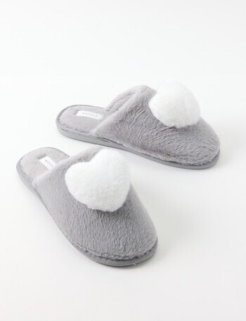 Whistle Accessories Faux Fur Heart Mule Slippers, Grey & Ivory product photo