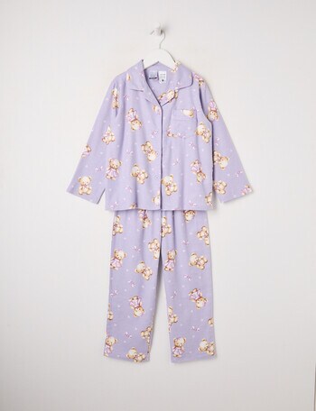 Sleep Mode Teddy Bear Flannel PJ Set, Lilac, 2-8 product photo