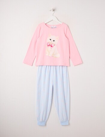 Sleep Mode Sweet Kitty Knit Flannel PJ Set, Blue, 2-8 product photo