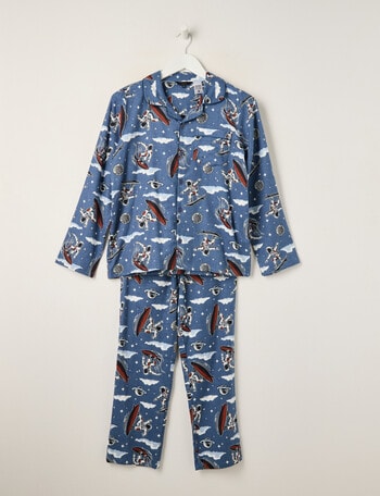 Sleep Squad Spaceman Flannel PJ Set, Blue, 8-16 product photo