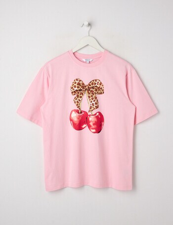 Switch Cherry Bow Short Sleeve Oversized Tee, Baby Pink product photo