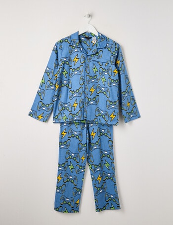 Sleep Squad Pixel Gamer Flannel PJ Set, Blue, 8-16 product photo