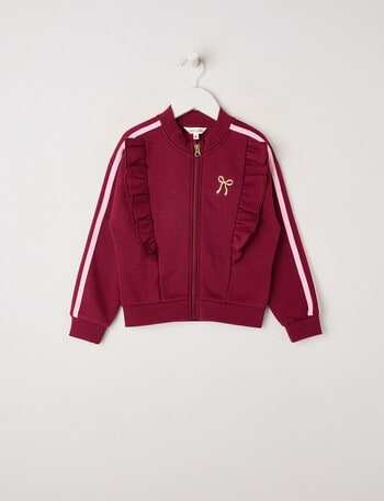 Mac & Ellie Zip Front Frill Sweatshirt, Berry product photo