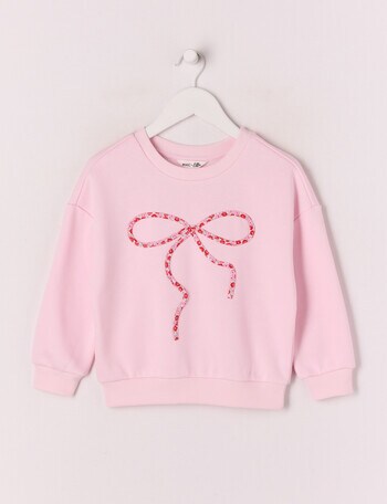 Mac & Ellie Applique Bow Crew Neck Sweatshirt, Ballerina Pink product photo