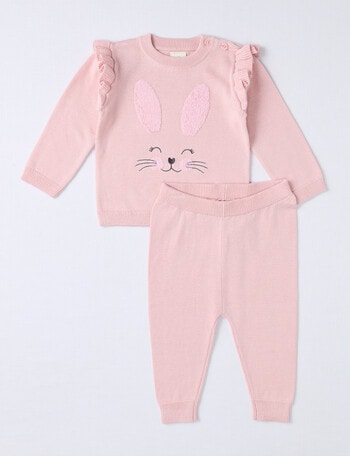 Little Bundle Forest Friends Knit Top & Pant, 2-Piece Set, Pink product photo
