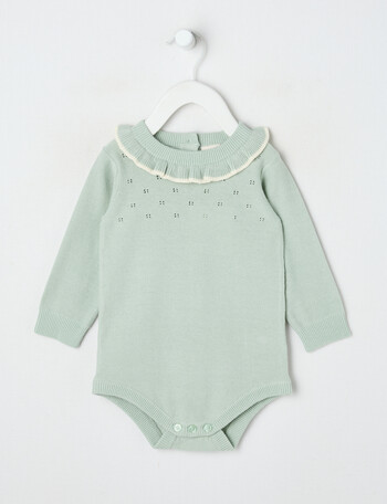 Little Bundle Forest Friends Knit Romper, Green product photo