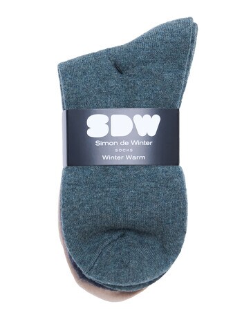 Simon De Winter Winter Warm Rib Cuff 3/4 Crew Socks, 3-Pack, Green, Grey & Beige product photo