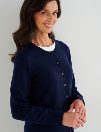 Ella J Merino Classic Cardigan, Navy product photo