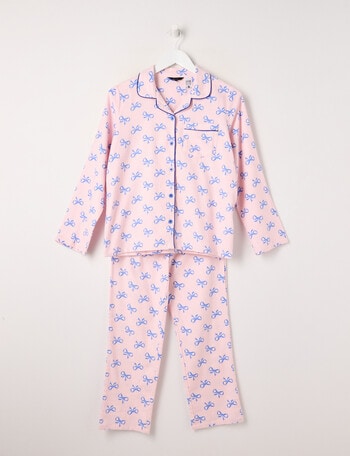 Sleep Squad Bows Flannel PJ Set, Pink, 8-16 product photo