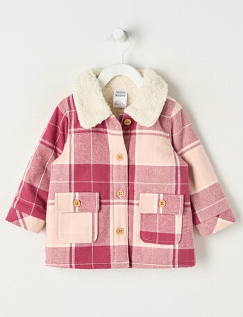 Teeny Weeny Hearts & Bows Check Shacket, Pink & Cream product photo