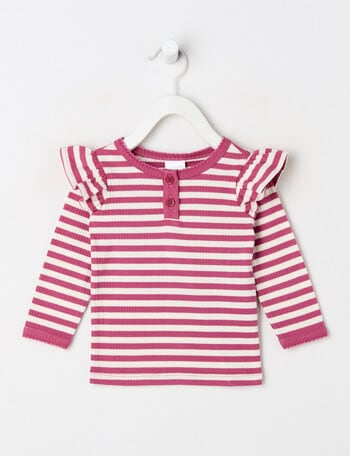 Teeny Weeny Heart & Bow Play Long-Sleeve Rib Stripe Tee, Pink product photo