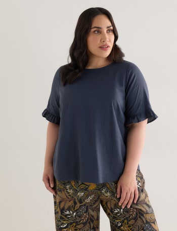 Studio Curve Linen Blend Button Back Top, Midnight product photo