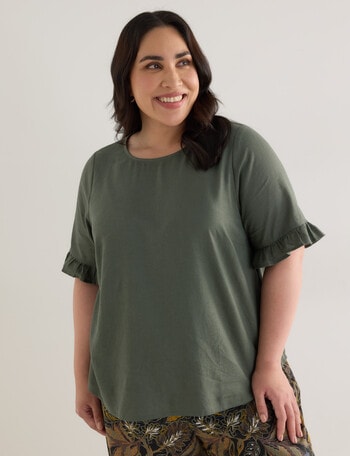 Studio Curve Linen Blend Button Back Top, Thyme product photo