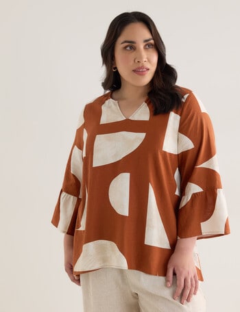 Studio Curve Linen Blend Ruffle Cuff Top, Rust Graphic product photo