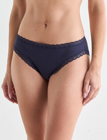 Lyric Lisa Cotton Lace Trim Hi Cut Brief, Indigo product photo