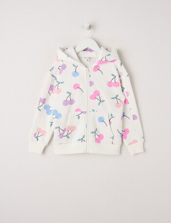 Mac & Ellie Cherries Zip Front Hoodie, Vanilla product photo