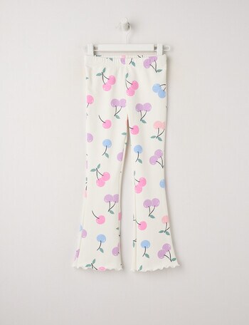 Mac & Ellie Cherries Flare Rib Fleece Leggings, Vanilla product photo