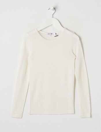 Blue Ink Merino Long Sleeve Top, Winter White, 8-14 product photo