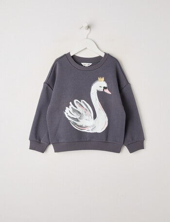 Mac & Ellie Swan Crew Neck Sweatshirt, Charcoal product photo