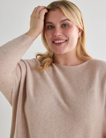 North South Curve Merino Blend Rib Knit Sweater, Latte Marle product photo