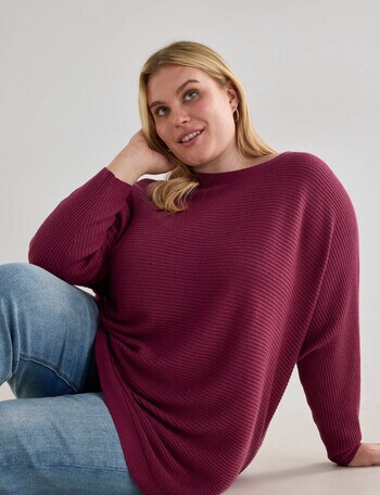 North South Curve Merino Blend Rib Knit Sweater, Plum Berry product photo