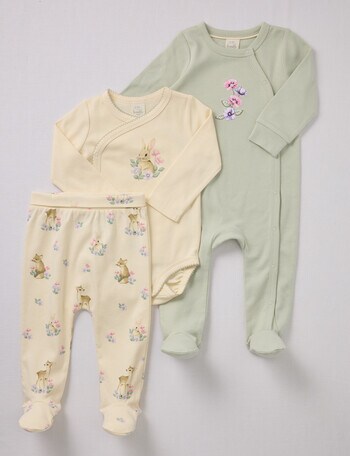 Little Bundle Forest Friends Sleep Set, 3-Piece, Green & Cream product photo