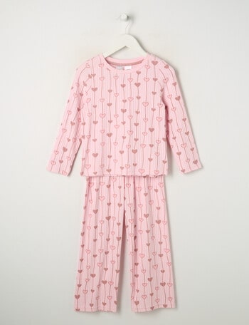 Sleep Mode Pink Hearts Rib Long PJ Set, Pink Sorbet, 2-8 product photo