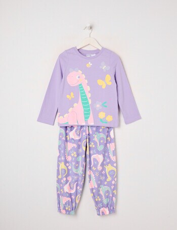 Sleep Mode Dino Butter Fleece PJ Set, Purple, 2-8 product photo