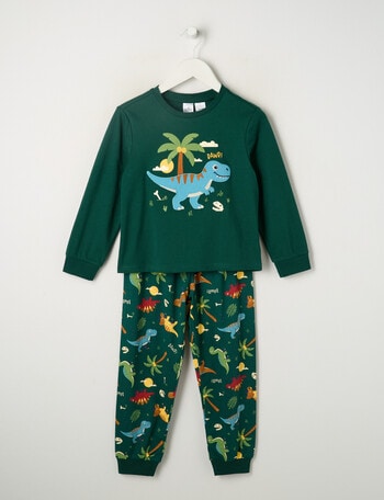 Sleep Mode Jungle Dino Knit Long PJ Set, Emerald, 2-8 product photo