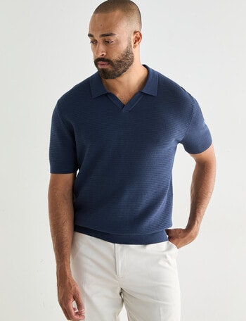 Laidlaw + Leeds Knitted Short Sleeve Polo Shirt, Blue product photo