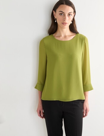 Oliver Black 3/4 Sleeve Double Layer Top, Moss product photo