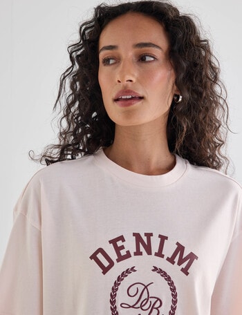 Denim Republic Boxy College Tee, Pale Pink product photo