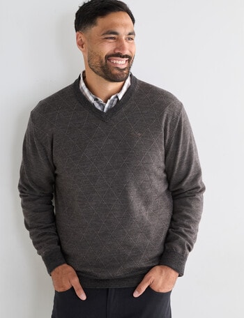 Logan Knit Porthole Long Sleeve Pullover, Charcoal product photo