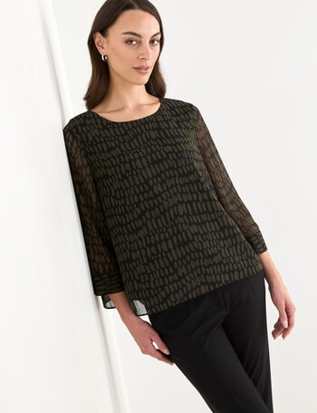 Oliver Black 3/4 Sleeve Double Layer Top, Cobblestone product photo