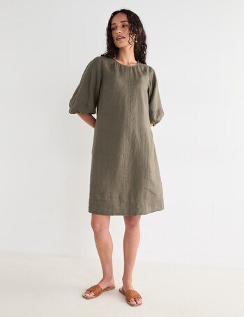 Zest Linen Balloon Sleeve Dress, Teak product photo