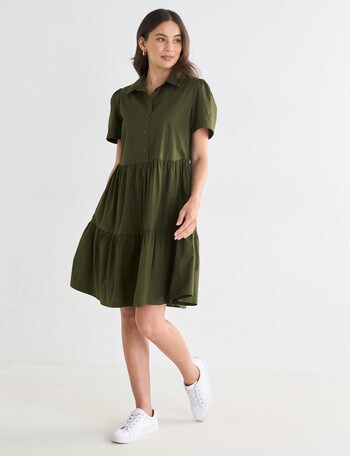 Whistle Collar Babydoll Dress, Khaki product photo