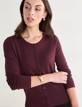 Oliver Black Long Sleeve Crew Neck Cardigan, Fig product photo