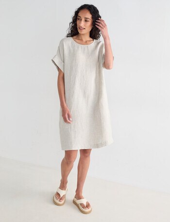 Zest Linen Turn Up Sleeve Dress, Mini Check Willow product photo