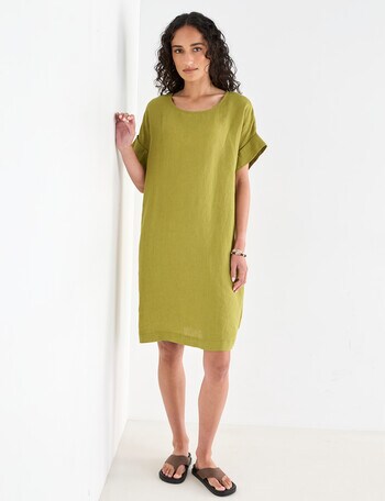 Zest Linen Turn Up Sleeve Dress, Willow product photo