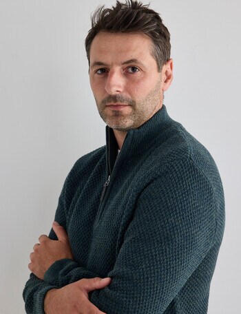 Chisel Textured 1/4 Zip Sweater, Teal Marle product photo