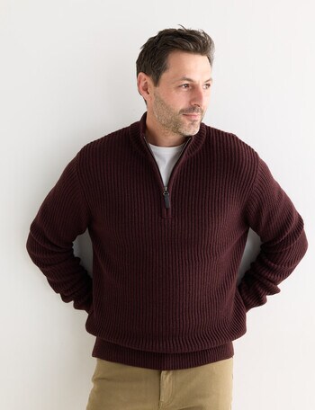 Chisel 1/4 Zip Rib Sweater, Burgundy Marle product photo