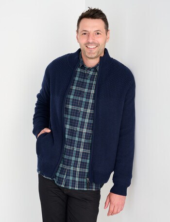 Chisel Knitwear Marle Sherpa Lined Zip Thru Jumper, Navy Marle product photo