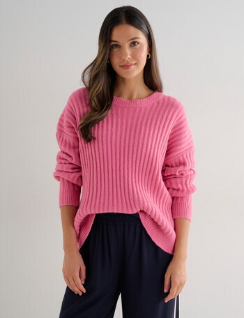 Whistle Rib Drop Shoulder Sweater, Begonia product photo