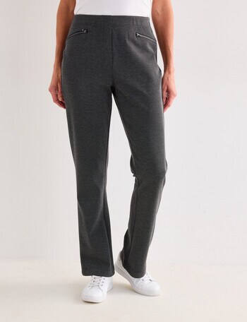 Ella J Ponte Bootleg Pant, Shorter Length, Black Herringbone product photo
