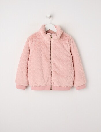 Mac & Ellie Hearts Faux Fur Bomber Jacket, Blush product photo