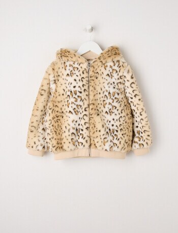 Mac & Ellie Animal Faux Fur Hooded Bomber Jacket, Natural product photo