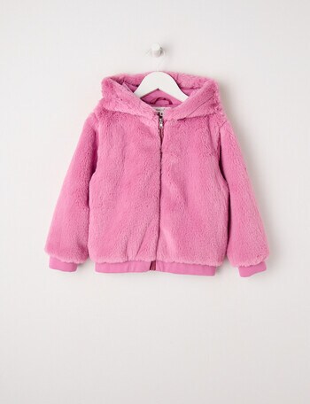 Mac & Ellie Faux Fur Hooded Bomber Jacket, Magenta product photo