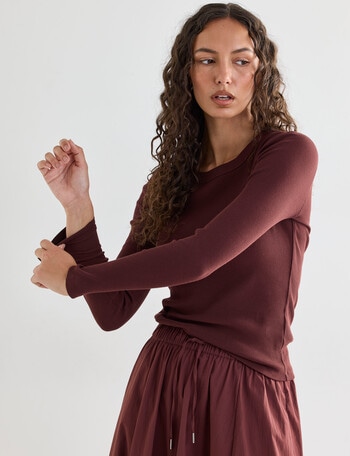 Mineral Hazel Rib Crew Long Sleeve Top, Pomegranate product photo