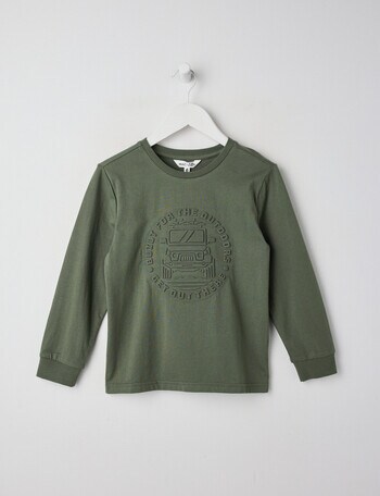 Mac & Ellie Deboss Jeep Long Sleeve Cuffed Tee, Khaki product photo