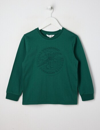 Mac & Ellie Deboss Dino Long Sleeve Cuffed Tee, Green product photo